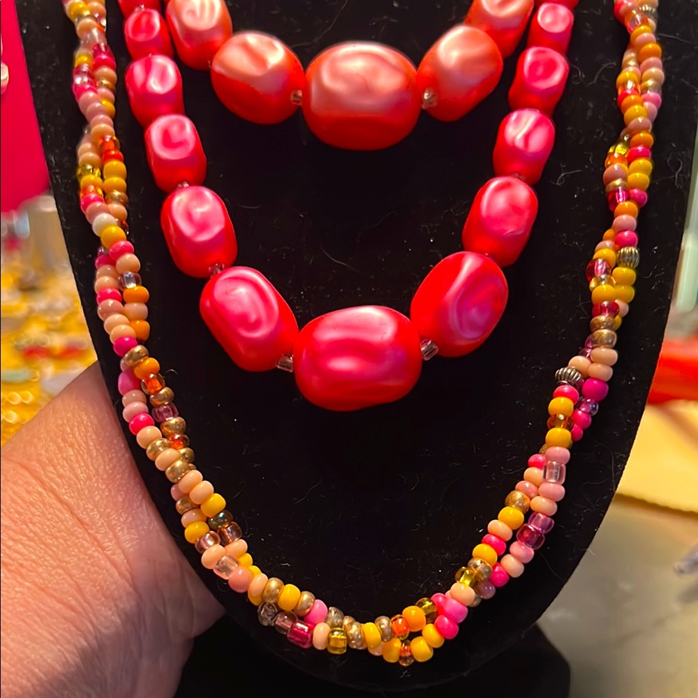 Vibrant Pink and Multicolor Beaded Necklace Set